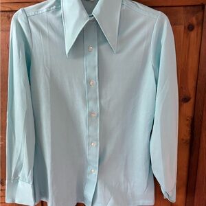 Vintage Woman’s  Light Blue Sharp Dagger Collar Shirt